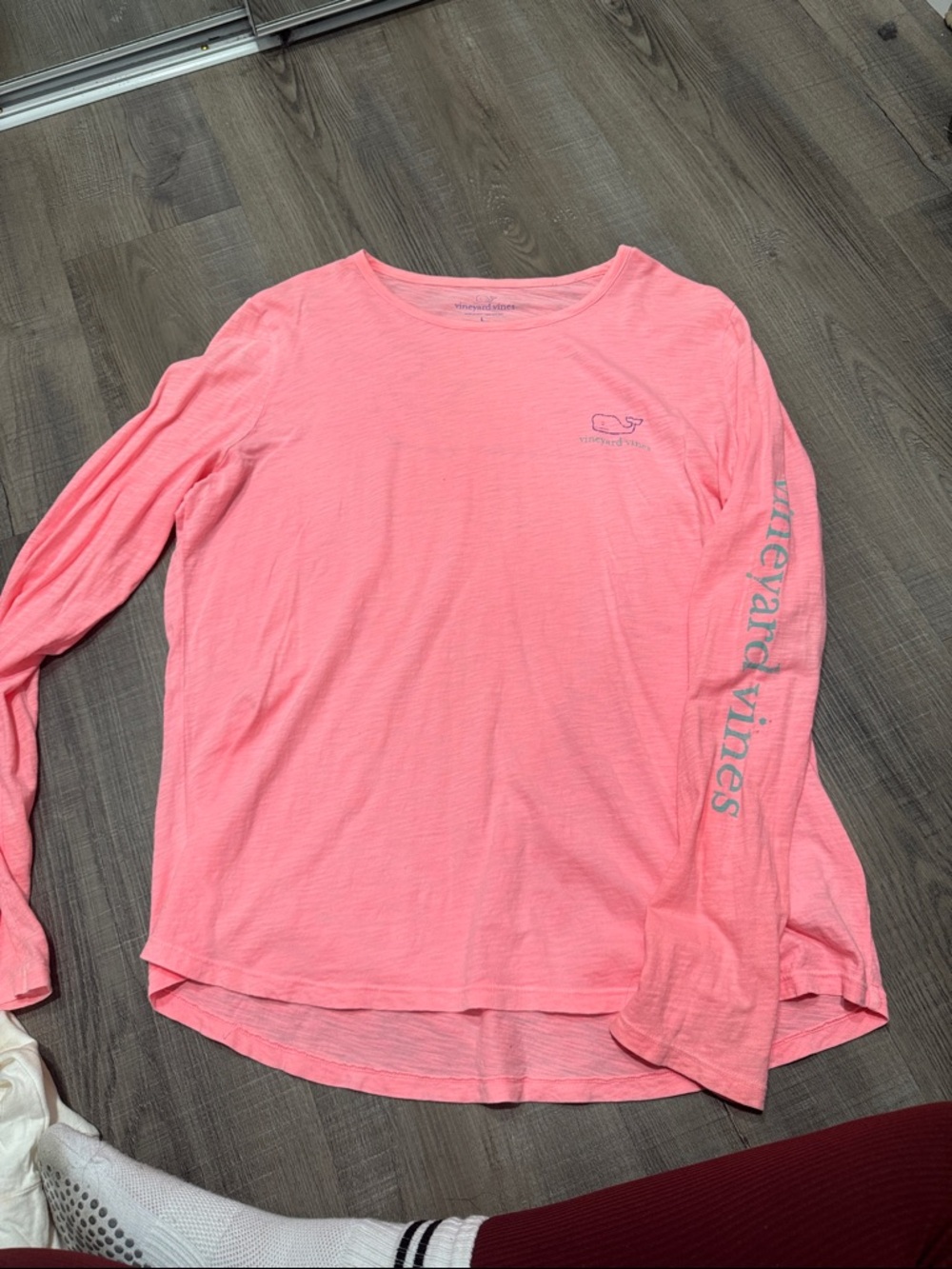 Vineyard Vines Coral Pink Long Sleeve Logo Tee